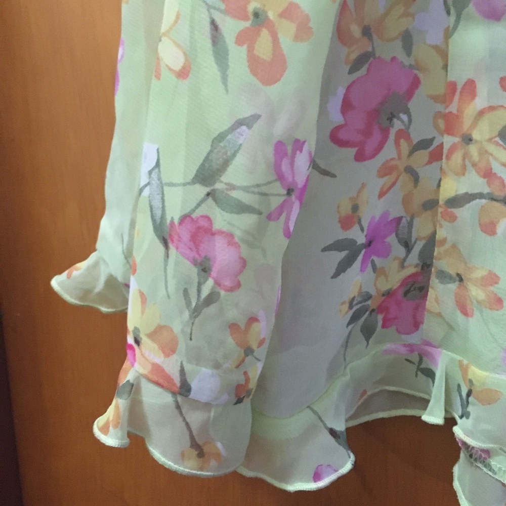 Floral Ruffle Sheer Blouse in Green and Pink - Picture 5 of 6